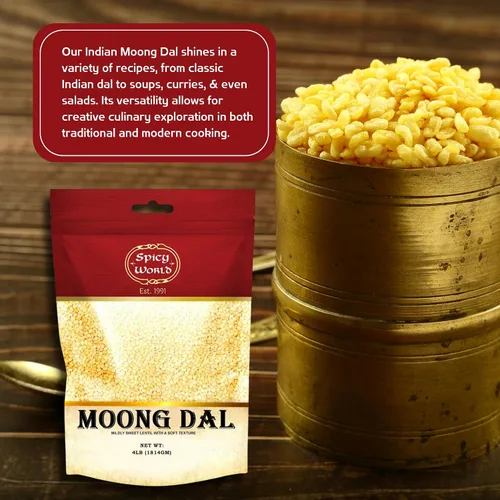 Vista 4 de Moong Dal 4 libras (frijoles secos divididos) ~ Lentillas doradas indias ~ 100% natural y puro – por Spicy World