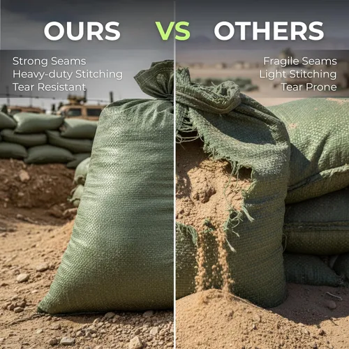 Vista 6 de Empty Sandbags Military Green with Ties 14" x 26" - Woven Polypropylene Extra Heavy Duty Sand Bags Flood Protection