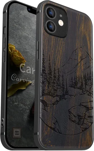 Vista 16 de Carveit Funda magnética de madera para iPhone 12 [madera natural y TPU suave negro] a prueba de golpes, funda de madera única compatible con MagSafe