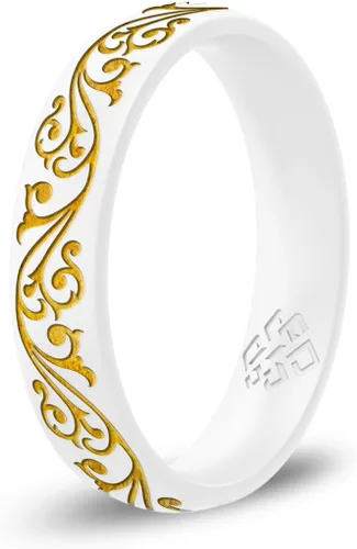 Vista 10 de Knot Theory Anillo de silicona de filigrana y hoja de laurel con incrustaciones de oro, anillo de boda de silicona grabado, para actividades