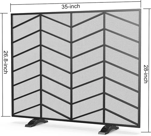 Vista 6 de Fire Beauty Panel único de chimenea de hierro forjado con malla de zigzag, protector contra chispas de fuego para sala de estar, decoración