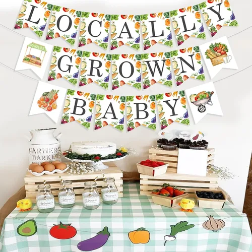 Vista 3 de Cartel de baby shower cultivado localmente, pancarta de verduras y frutas, decoración de baby shower para niños y niñas