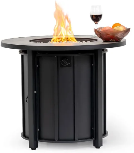 Vista 12 de Mesa para fogata de propano de 28 pulgadas, mesa de fuego de 50,000 BTU con tapa de acero, patas grandes, rocas de lava, pozo de fuego seguro