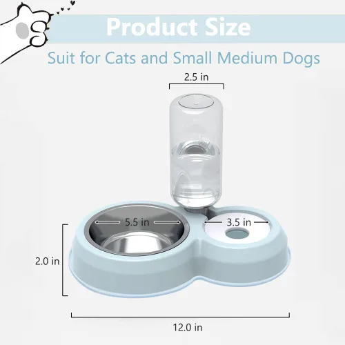 Vista 6 de Juego de cuencos para perros y cachorros con dispensador de agua y tazón de acero inoxidable, tapete antideslizante, comedero desmontable para Azul