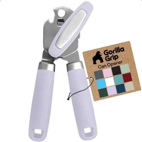 Vista 13 de GORILLA GRIP - Abridor de latas manual de acero inoxidable resistente con borde liso y abridor de botellas, mango suave y cómodo, perilla giratoria