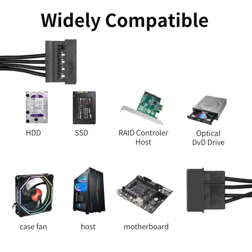 Vista 7 de YACSEJAO IDE a SATA Cable de alimentación LP4 4 pines 1 a 5 × 15 pines SATA Divisor Adaptador de Alimentación Cable Convertidor para PC Servidor