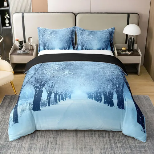 Vista 10 de Funda de edredón de árbol de Navidad 100% algodón natural, juego de ropa de cama de copos de nieve de Navidad para niños y niñas, funda de edredón