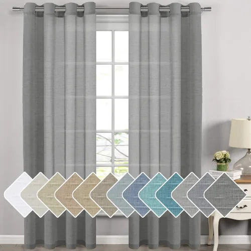 Vista 131 de H.VERSAILTEX Cortinas de lino de mezcla natural para sala de estar/cortinas de lino semitransparentes reductoras de luz de 54 pulgadas de largo