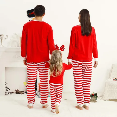 Vista 5 de Pijamas navideñas a juego para la familia Ropa de dormir de manga larga y pantalón Conjunto de pijamas familiar