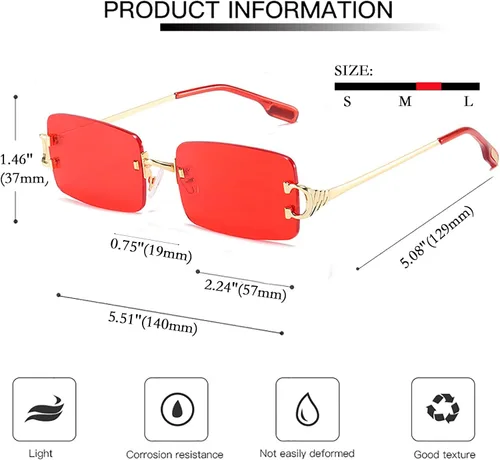 Vista 3 de SDINM Gafas de sol sin montura de los años 90, lentes de sol rectangulares tintadas, color caramelo para mujeres y hombres