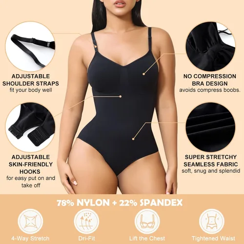 Vista 4 de Body moldeador para mujer, con control de abdomen, sin costuras, esculpiente, moldeador, camiseta sin mangas