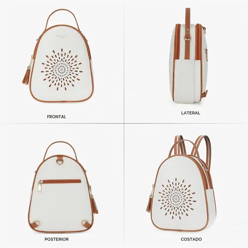Vista 5 de T1953 Mochila para mujer, de piel sintética, para regalo para niñas y mujeres 04-blanco marrón
