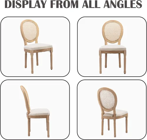 Vista 4 de French Country Set of 2 Dining Chairs, Linen Farmhouse Wood Chairs Beige