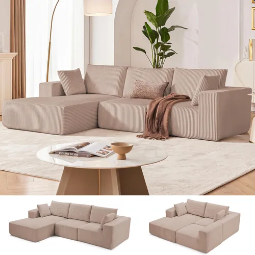 Vista 11 de Weture Sofá modular en forma de U de pana afelpada en forma de L, sofás modulares convertibles sin estructura para sala de estar, 107.4 pulgadas, 4