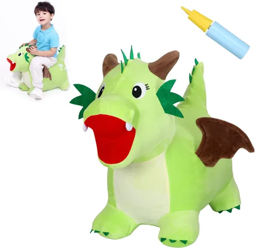 Vista 8 de INPANY Caballo hinchable, juguetes de tolva de dinosaurio, animal rebotador de felpa para niños pequeños, decoración de fiesta de cumpleaños
