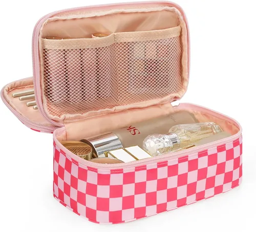 Vista 11 de Relavel Bolsa de maquillaje pequeña para mujer y niña, bolsa de maquillaje y brochas portátil de 2 capas, organizador de brochas de regalo de Navidad