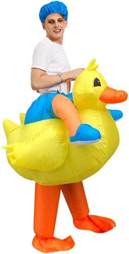 Vista 4 de JASHKE Disfraz inflable de pato amarillo para adultos
