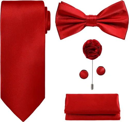 Vista 27 de TIE G 5pcs Tie Set in WHITE OR BLACK GIFT BOX: Solid Color Necktie, Satin Bow Tie, Pocket Square, Lapel, Cuff Links A-aqua