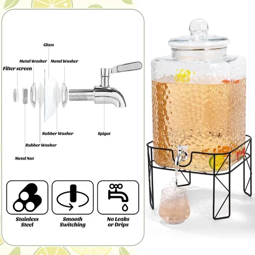 Vista 4 de Kochorie Dispensador de bebidas de vidrio de 4.6 galones con soporte y dispensador de bebidas de espita inoxidable con tapas, dispensador de bebidas