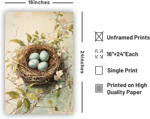 Vista 2 de Arte de pared natural con estampado de animales y huevos de pájaro, acuarela, impresiones de flores silvestres, póster botánico de acuarela, cuadro