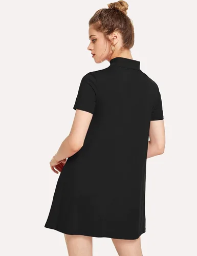 Vista 2 de Milumia Elegante vestido de manga corta con cuello alto falso para mujer