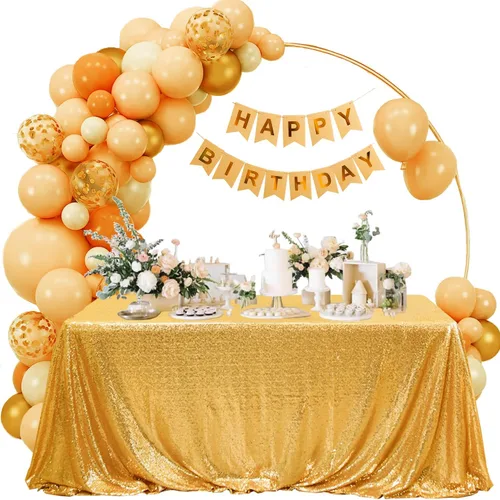 Vista 93 de Manteles redondos de lentejuelas negros para fiestas, de 121,9 cm, mantel redondo de purpurina ajustado, pequeño, lindo y dulce, para boda