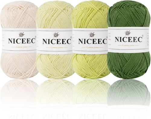 Vista 46 de NICEEC 4 madejas de hilo de algodón suave para bebé, 4 capas, manualidades DIY, peso fingering, hilo para manta para ganchillo y tejido, total 700