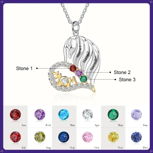 Vista 2 de Delicado pequeño y elegante collar de madre de 0.85 pulgadas con piedras natales chapado en oro de 18 quilates, regalo para mamá, abuela, hermana