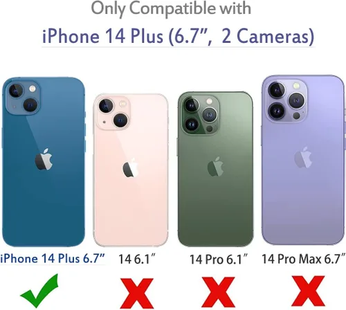 Vista 2 de Funda para iPhone 14 Plus con protector de pantalla de vidrio templado, cuerpo completo transparente floral TPU delgado funda protectora para Apple