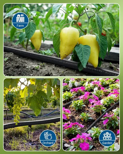 Vista 7 de DEWENWILS Manguera de remojo de 50 pies para camas de jardín, manguera de goteo redonda de 1/2 pulgada con regulador de presión, ahorra un 75%