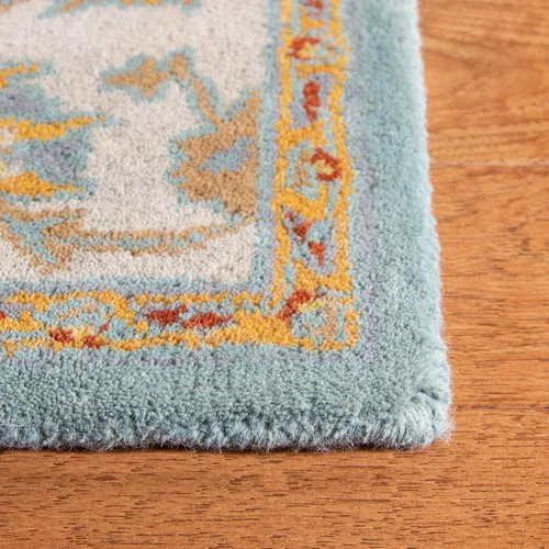 Vista 3 de SAFAVIEH Heritage Collection - Alfombra de área de 5 x 8 pies, azul claro y marfil, hecha a mano, lana oriental tradicional, ideal para zonas