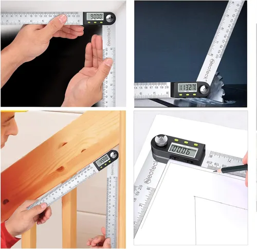 Vista 2 de Neoteck - Regla digital para buscador de ángulos de 8 pulgadas, transportador de acero inoxidable Digital Angle Gauge with Data Hold Function and