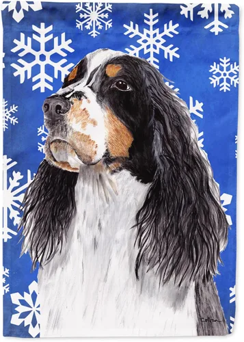 Vista 208 de Caroline's Treasures SC9374GF Bulldog English Snow flakes Holiday Garden Flag Buzón Bandera decorativa para patio exterior, patio, obras de arte