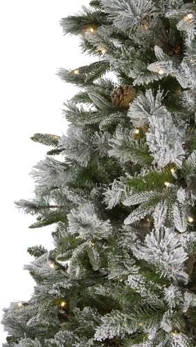 Vista 5 de Árbol de Navidad artificial preiluminado de 9 pies de romero esmeralda y pino – Luces LED transparentes
