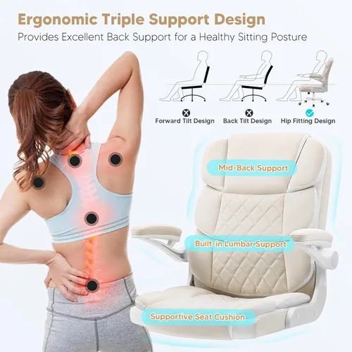 Vista 3 de SEATZONE Silla de escritorio de oficina cómoda con reposabrazos abatibles, cómoda silla de escritorio ejecutiva de terciopelo con respaldo medio