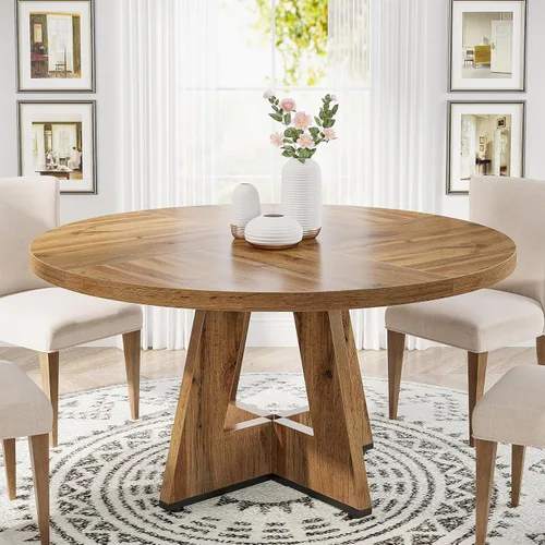 Vista 12 de Tribesigns Mesa de Comedor Redonda de 47 Pulgadas Mesa de Cocina de Madera para Comedor, Mesas de Dinner Room de 47" para 4-6, Muebles de Acento