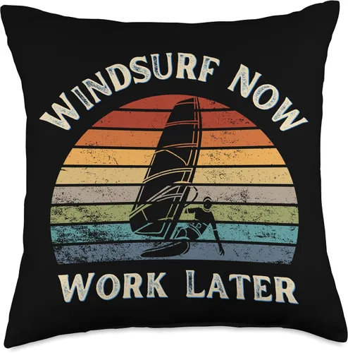 Vista 4 de Funny Windsurf Now Work Later Tee For Windsurfing Lovers Throw Pillow