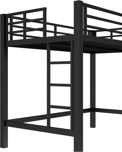 Vista 8 de Cama alta individual con escaleras, cama alta de metal individual con tapones antivibraciones y reducción de ruido, cama alta resistente