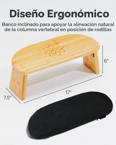 Vista 2 de Mindful Modern Banco de meditación plegable – Taburete arrodillado de bambú con bisagras magnéticas de bloqueo, silla Seiza de oración con almohada