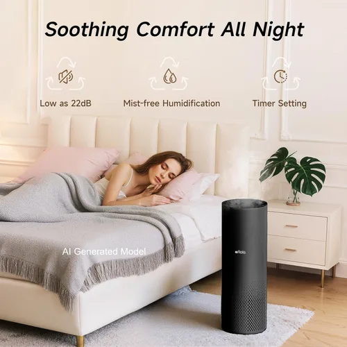 Vista 7 de Afloia Humidificador y purificador de aire en uno, combo de purificador de aire y humidificador evaporativo para el hogar, limpiador de aire