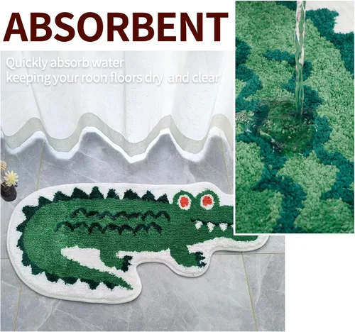 Vista 4 de Alfombra de baño de cocodrilo verde para baño de animales lindos tapetes de baño