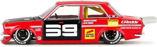 Vista 3 de TRUE SCALE Miniaturas Datsun 510 Pro Street SK510 Rojo y Negro (Diseñado por Jun Imai) Kaido House Special 1/64 Modelo de auto fundido a presión por