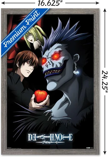 Vista 3 de Trends International Death Note - Póster de pared de grupo, 14.725 x 22.375 pulgadas, versión enmarcada de madera de granero