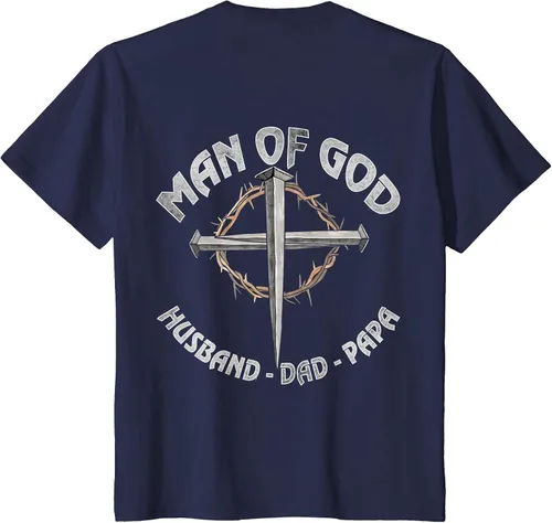 Vista 6 de Man of God Husband Dad Papa Christian Fathers Day (On Back) T-Shirt Asphalt Grey
