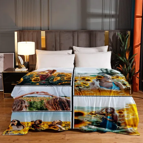 Vista 3 de Manta personalizada con foto, manta de franela suave personalizada para regalos de novia, novio, familia, amigo, cumpleaños, día de la madre, día