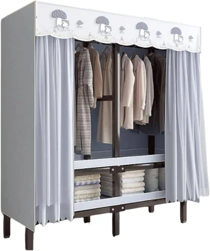 Vista 11 de Armarios grandes plegables de 0.984 in/1 pulgada de tubo de acero para ropa, estantes de almacenamiento para dormitorio, armario grande portátil