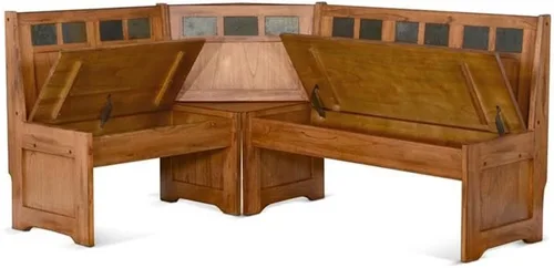 Vista 8 de Pemberly Row Juego de rincón de cocina de madera de granja con mesa, banco reversible y almacenamiento oculto en roble rústico