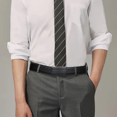 Vista 4 de SENDEFN Cinturón de cuero para hombre con hebilla de trinquete automático para vestido casual ajuste con caja de regalo
