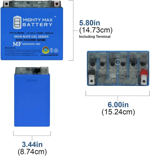Vista 2 de Mighty Max Battery YTX14L-BS GEL 12V 12Ah Batería para Buell 1125CC 1125R, 1125CR 08-10
