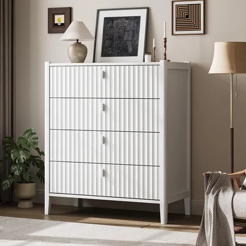 Vista 11 de Cómoda negra de 6 cajones para dormitorio, cómoda de madera moderna, cómoda doble de diseño acanalado con patas de madera, mueble de almacenamiento